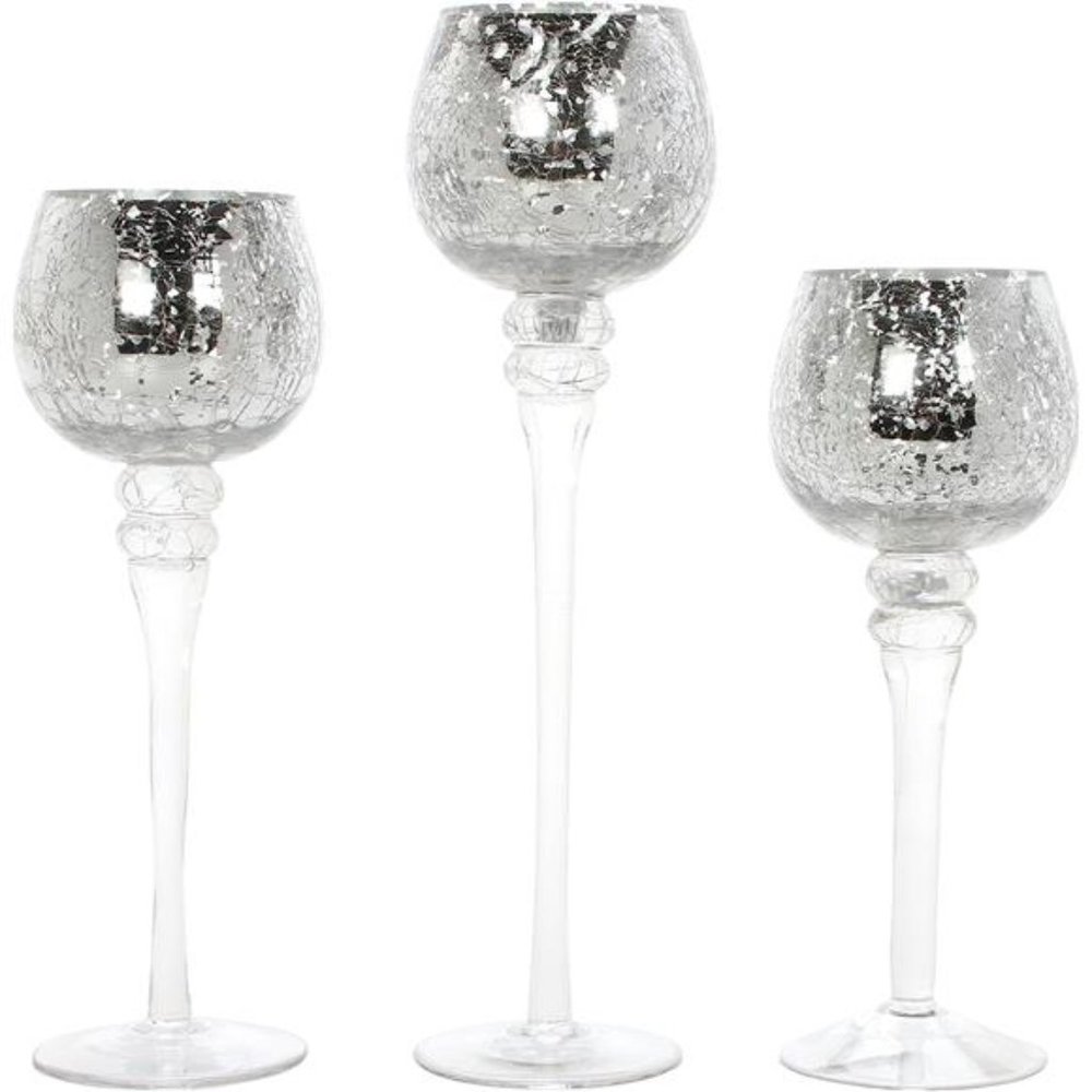Set of 3 Crackle Metallic Glass Tealight Holders - 12 Inch, 10 Inch,9 Inch Ideal